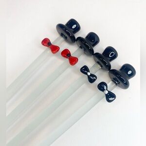 Vintage Blown Art Glass Swizzle Stir Sticks, Gentlemen Top Hats Glass Cocktail